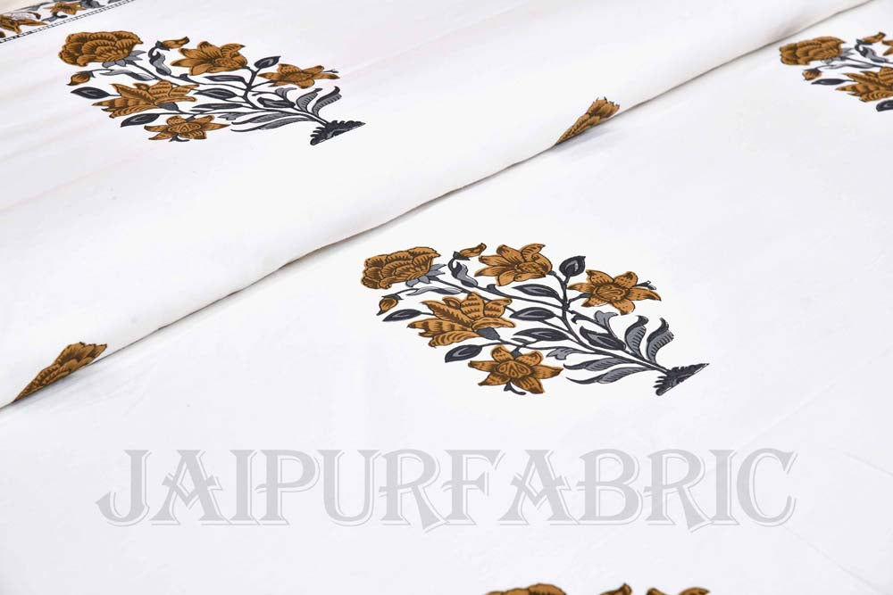 Charning rose mustard fine cotton hand block king size bedsheet set